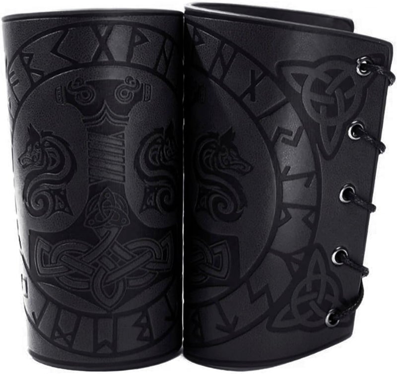 MioCloth Faux Leather Arm Guards Wristband, Medieval Gauntlet Viking Cosplay for Men Women Goth Accessories - Image 1